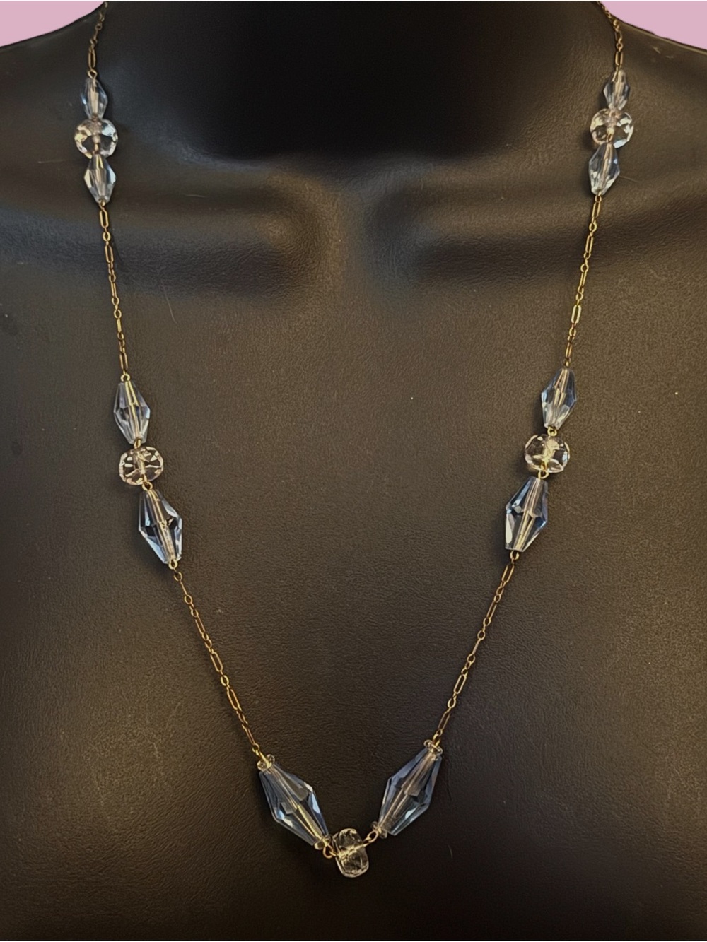 Vintage mid century 1/20 14K Czech glass station necklace